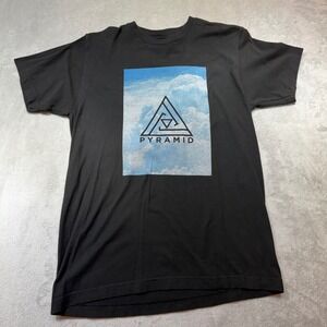 Pyramid Black Graphic Tee Blue Sky Cloud Logo Cotton Streetwear Shirt Mens M